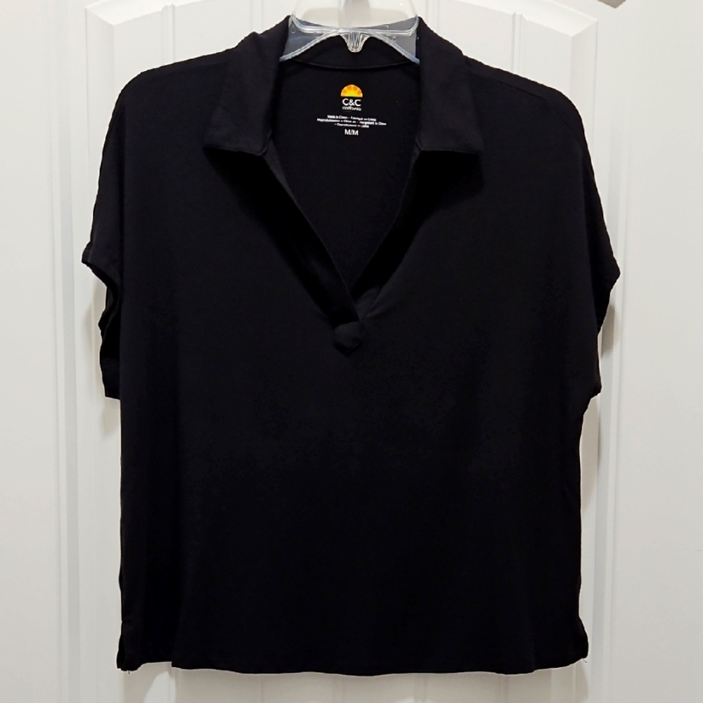 C&C California V-neck Boxy Collared Cap Sleeve Shirt
